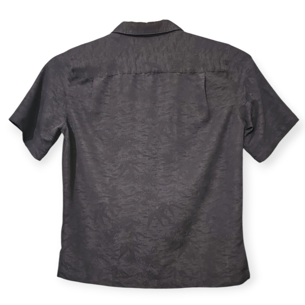 Caribbean Joe Solid Black Jaquard Bamboo Floral Print‎ Tropical Hawaiian Medium - Picture 3 of 7